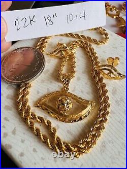 22K 916 22C Fine Real Gold 18Long Unique Eyes Set Earring & Necklace 10.4g