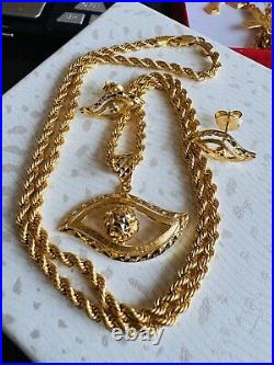 22K 916 22C Fine Real Gold 18Long Unique Eyes Set Earring & Necklace 10.4g