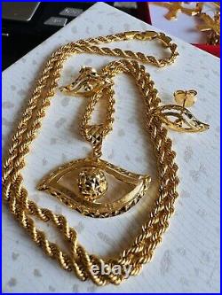 22K 916 22C Fine Real Gold 18Long Unique Eyes Set Earring & Necklace 10.4g