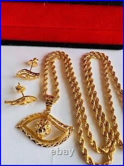 22K 916 22C Fine Real Gold 18Long Unique Eyes Set Earring & Necklace 10.4g