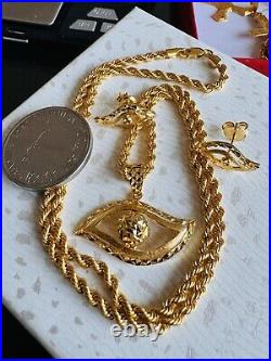 22K 916 22C Fine Real Gold 18Long Unique Eyes Set Earring & Necklace 10.4g