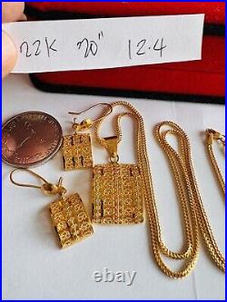 22K 916 22C Fine Real Gold 20 Long Unique Rectangle Earring & Necklace 12.4g