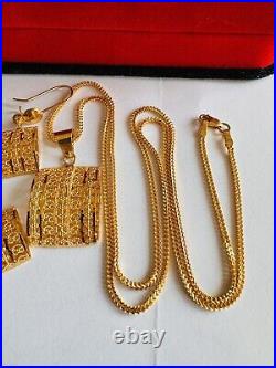 22K 916 22C Fine Real Gold 20 Long Unique Rectangle Earring & Necklace 12.4g