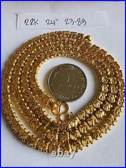 22K 916 Fine Real Dubai UAE Gold 24 Long Damascus Chain Necklace 23.8g 5.5mm