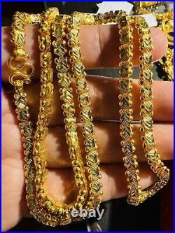 22K 916 Fine Real Dubai UAE Gold 24 Long Damascus Chain Necklace 23.8g 5.5mm