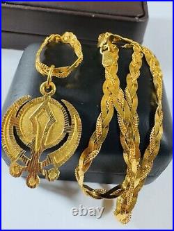 22K 916 Fine Real Gold 22 Long Braided Sikh Devine Necklace 19.7g 4.5mm