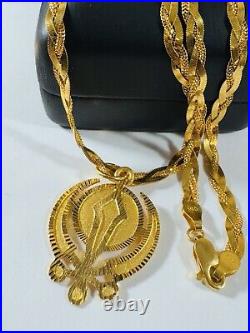 22K 916 Fine Real Gold 22 Long Braided Sikh Devine Necklace 19.7g 4.5mm