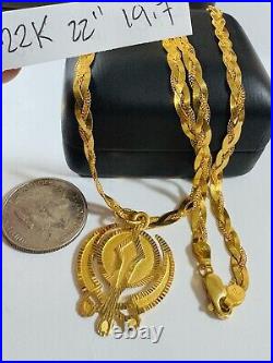 22K 916 Fine Real Gold 22 Long Braided Sikh Devine Necklace 19.7g 4.5mm