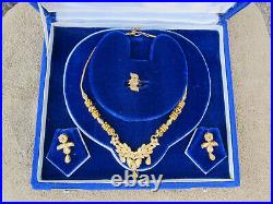 22K (Hallmark 916) PURE SOLID GOLD NECKLACE SET WITH EARRINGS AND A RING