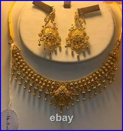 22K Pure Solid Gold Elegant Necklace and Earring pair Set -Traditional Design