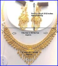 22K Pure Solid Gold Necklace with Earrings Set-Traditional Light weight Design