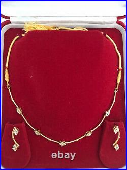 22k Pure Solid Gold Necklace Set With Matching Earrings