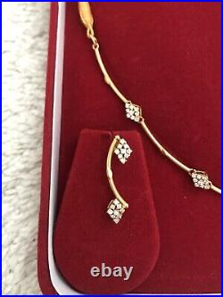 22k Pure Solid Gold Necklace Set With Matching Earrings