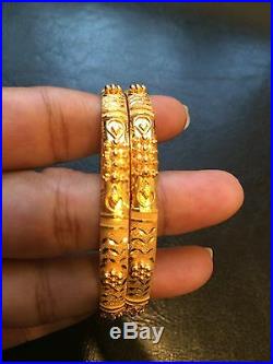 22k Real Pure Yellow Gold Set 2 Bangle Bracelet Stackable India 916 Slipon