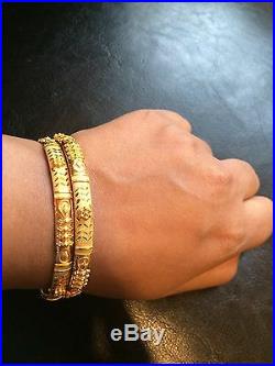 22k Real Pure Yellow Gold Set 2 Bangle Bracelet Stackable India 916 Slipon
