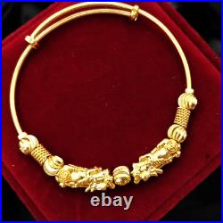 24K Pure Gold Double Brave Troops Good Luck Bead Design Bracelet Set