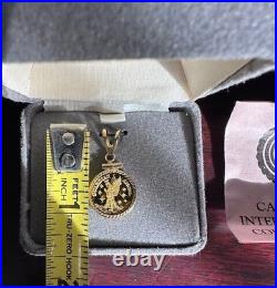 24k 999 Purity 1/25 oz Guardian Angel Coin Pendant 14k Bale and Bezel Setting