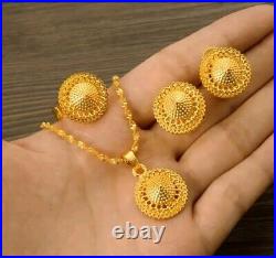 24k Gold Plated Moroccan Turkish Dubai Jewelry Necklace, Earrings Indian set