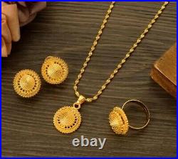 24k Gold Plated Moroccan Turkish Dubai Jewelry Necklace, Earrings Indian set