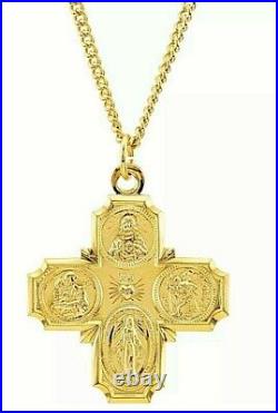 24k Yellow Gold Four-Way Cross 24 Chain Necklace Set Top Quality in Gift Box