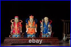 29 Chinese pure Brass Gold Fukurokuju 3 Lucky Men God Buddha Statue A set