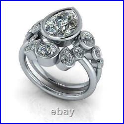 2CT Pear Cut Lab-Created Diamond Bridal Set Wedding Ring 14K White Gold Plated