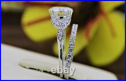 2Ct Lab Created Diamond Brilliant Cut Engagement Pure Ring Set In 14k White Gold