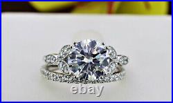 2Ct Lab Created Diamond Brilliant Cut Engagement Pure Ring Set In 14k White Gold