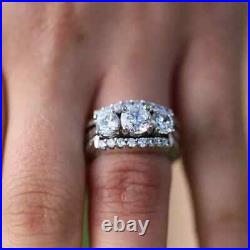 2Ct Round Cut Real Moissanite Bridal Set Engagement Ring 14K White Gold Plated