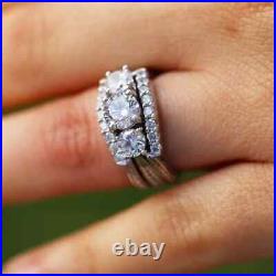 2Ct Round Cut Real Moissanite Bridal Set Engagement Ring 14K White Gold Plated