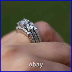 2Ct Round Cut Real Moissanite Bridal Set Engagement Ring 14K White Gold Plated