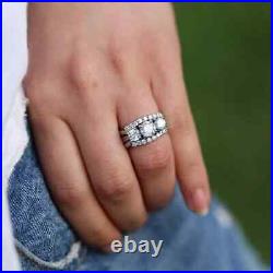 2Ct Round Cut Real Moissanite Bridal Set Engagement Ring 14K White Gold Plated