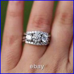 2Ct Round Cut Real Moissanite Bridal Set Engagement Ring 14K White Gold Plated