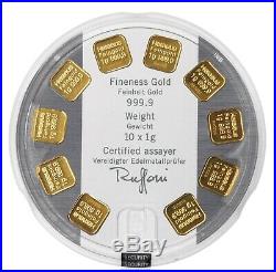 2x Heraeus 10 x 1g MultiDisc Gold Bar 999.9 Pure Fine Gold Bars 2 SETS