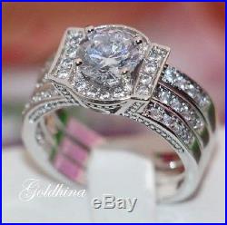 3.00 CTW D/VVS1 Diamond Ring Vintage Engagement Bridal Set 14K White Pure Gold