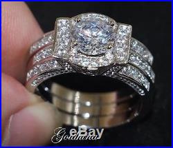 3.00CT D/VVS1 Diamond Vintage Engagement/Wedding Bridal Set 10K White Pure Gold