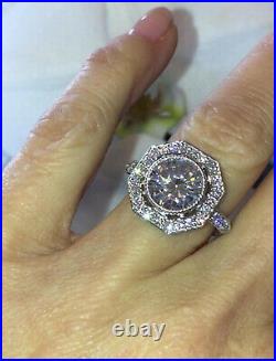 3.18Ct Bezel Set Round Cut Lab Created Diamond Wedding 14k White Gold Pure Ring