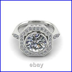 3.18Ct Bezel Set Round Cut Lab Created Diamond Wedding 14k White Gold Pure Ring