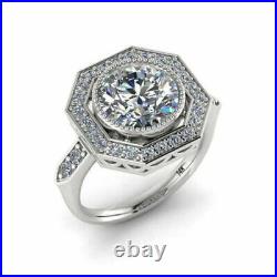 3.18Ct Bezel Set Round Cut Lab Created Diamond Wedding 14k White Gold Pure Ring