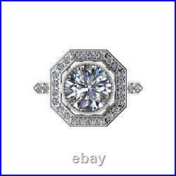 3.18Ct Bezel Set Round Cut Lab Created Diamond Wedding 14k White Gold Pure Ring