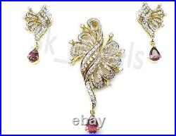 3.19ct Natural Round Diamond 14k Solid Yellow Gold Tourmaline Pendant Set