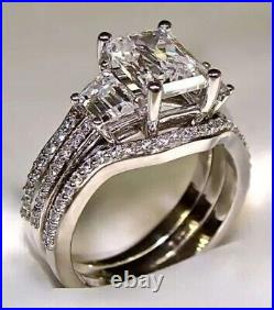 3.20Ct Radiant Cut Real Moissanite Perfect Bridal Set Ring 14K White Gold Plated
