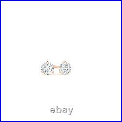 3.2MM 3 Prong Martini-Set Round Lab Grown D IF Diamond Stud Earrings Rose Gold