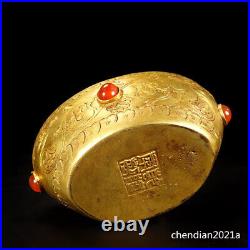 3.6 China antique copper pure copper gilt hand-set gemstones Gold ingot