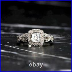 3 CT Real Moissanite Bridal Set Engagement Ring Pure 14k White Gold Princess Cut