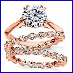 3 Ct Round Cut Diamond Wedding Band Set 10k Rose Pure Gold Engagement Ring