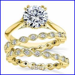 3 Ct Round Cut Diamond Wedding Band Set 10k Yellow Pure Gold Engagement Ring