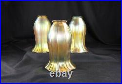 3 Quezal Shades, Beautiful Iridescent Gold Matched Set, Etched Signature PERFECT