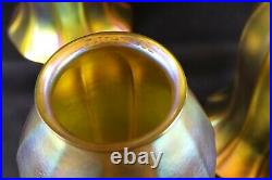 3 Quezal Shades, Beautiful Iridescent Gold Matched Set, Etched Signature PERFECT