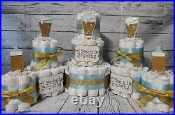 3 Tier Diaper Cake and sets A Baby is Brewing Baby Shower Black Gold Pink Blue